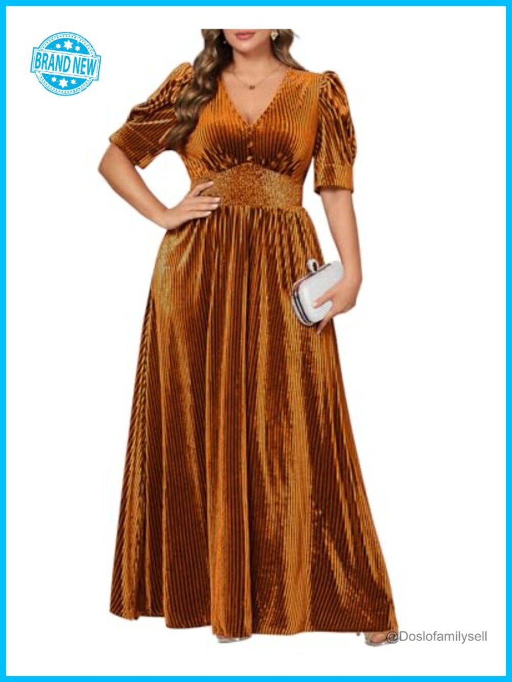 Velvet Maxi Wedding Guest Dress Puff Sleeve V-Neck Formal A-Line